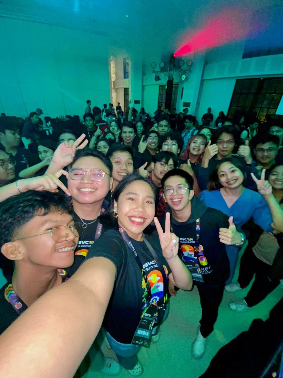 A group selfie with friends in the tech community