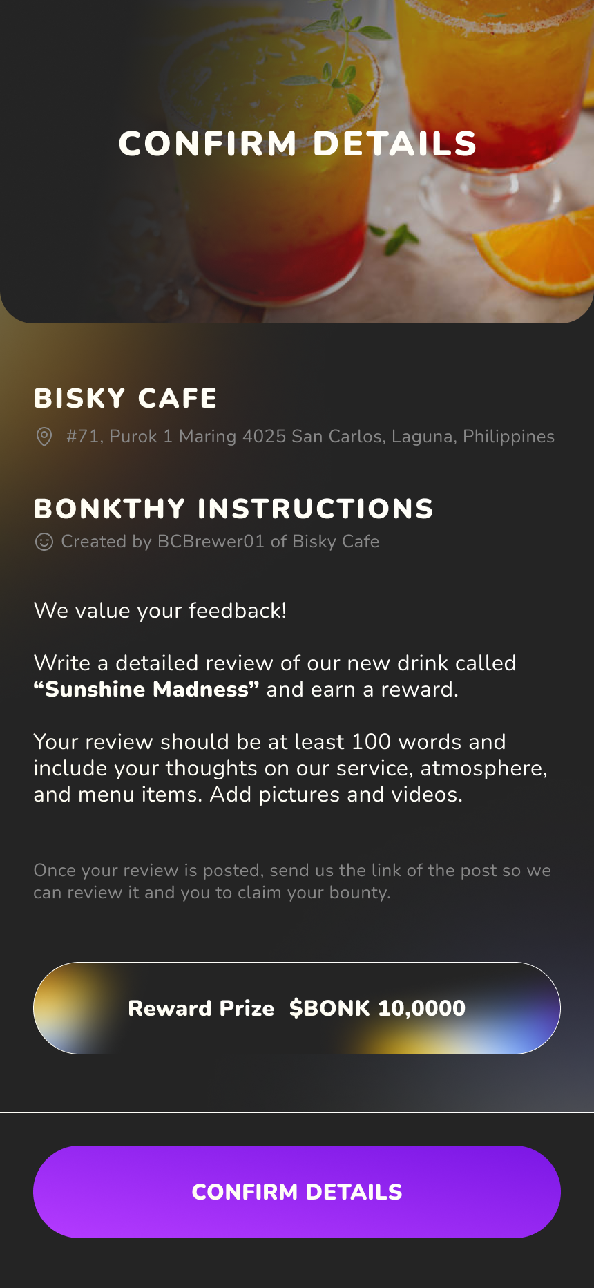 Confirm task details